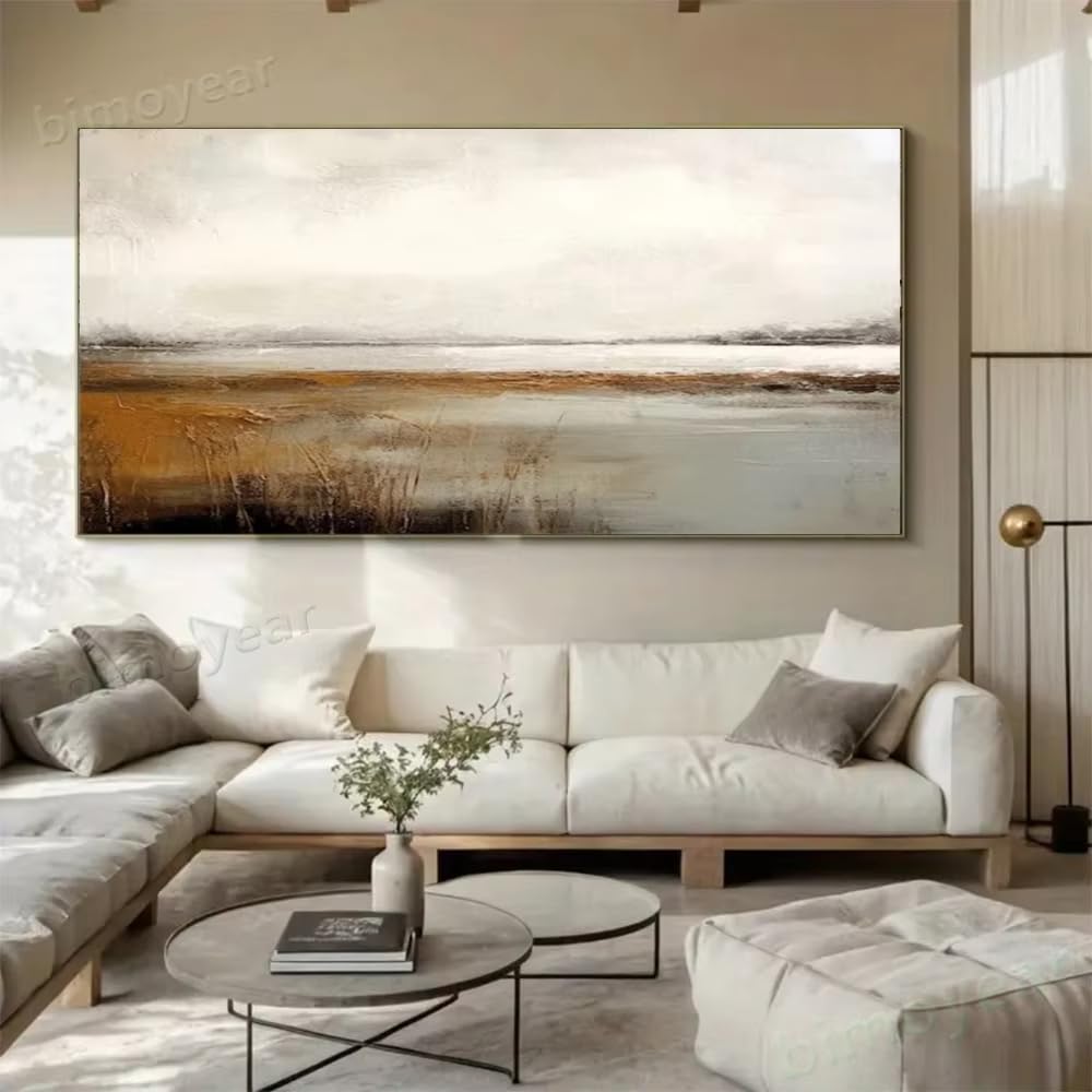 IHHGNB 1pc Frameless Canvas Painting Abstract Brown Grey Sea View Wall Art Picture on Canvas Mural for Living Room Home Decor(70x140cm(28x55in)/No frame)