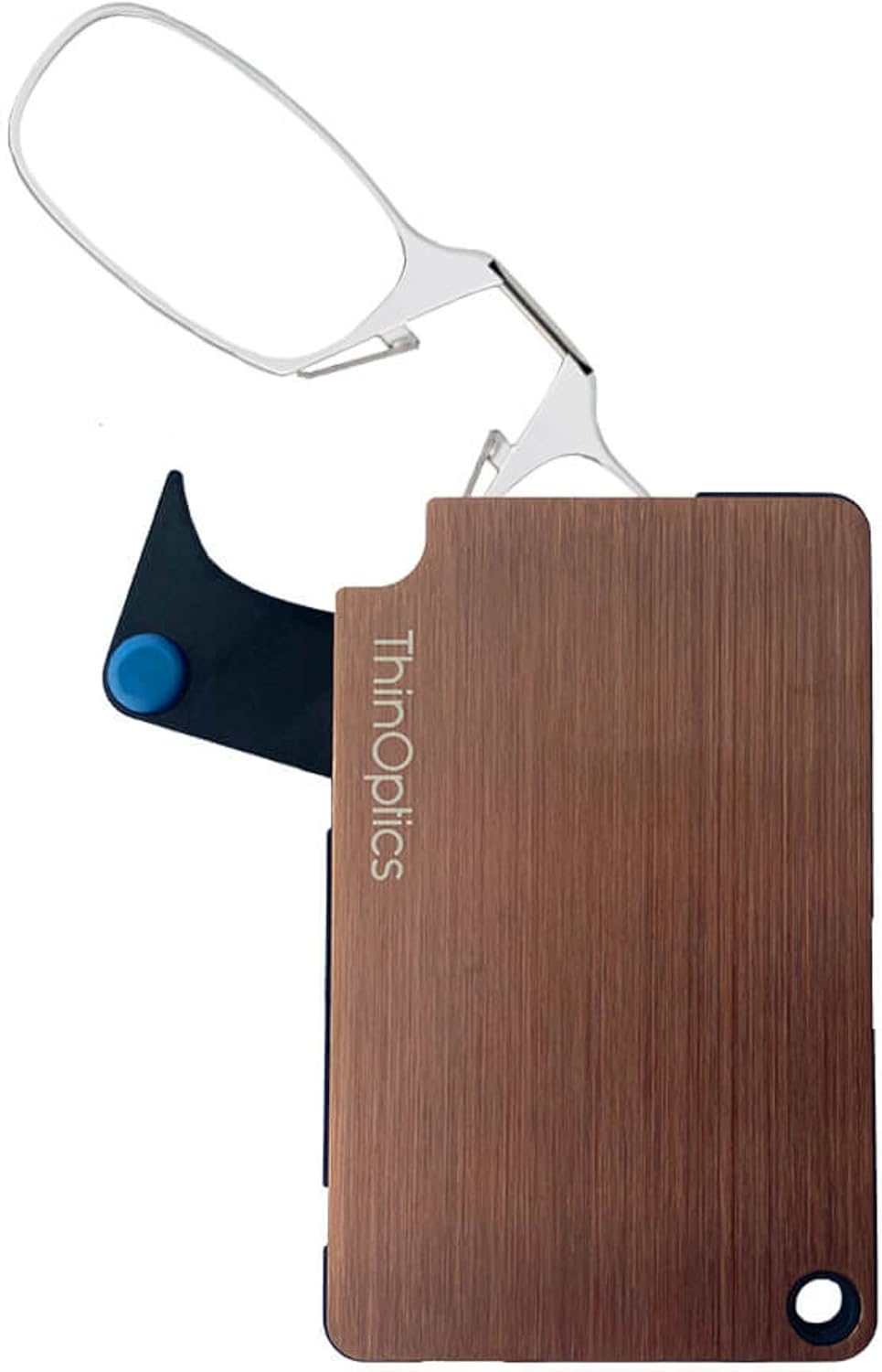 thinoptics stainless steel slim wallet with readers/reading glasses rectangular rose gold case / clear frames 44.45mm