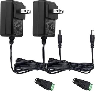 2 Pack 12V 2A Power Supply Adapter, Universal AC 100-240V to DC 12V 2000mA 24W 5.5mm*2.1mm Adapter with DC Female Barrel Connector to Screw Adapter for LED Light Strip, CCTV Camera System, and More 12V Powered Devices, ETL FCC Certified