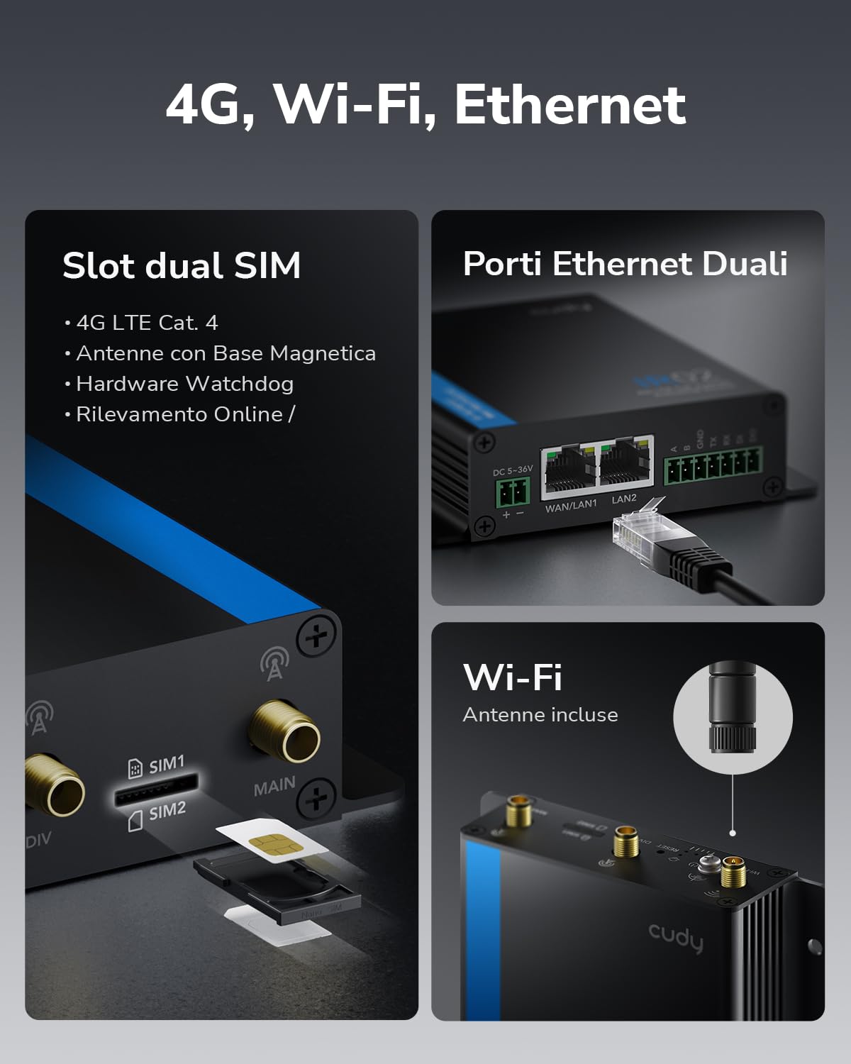 Cudy Router Wi-Fi industriale 4G LTE Cat 4 N150, RS232/485, IO, IR02 | Custodia metallica IP30 con intervallo di temperatura di funzionamento compreso tra -40 e 75 °C e protezione EMC di livello 3