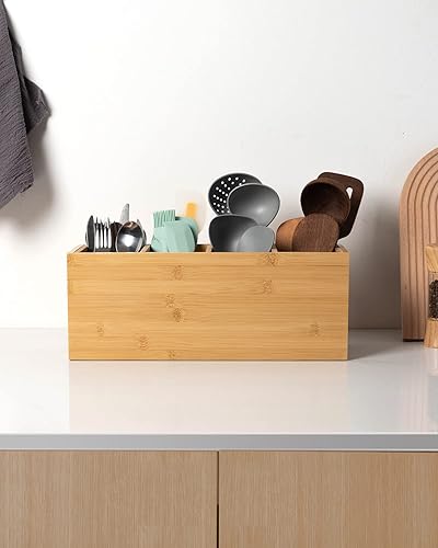 Miniatura 6 de Utensil Holder, Bamboo Kitchen Utensil Holder for Kitchen Counter, Kitchen Utensil Organizer with 4 Compartments and Removable Design for Large