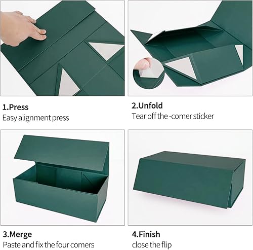 Miniatura 3 de ROSTELACK Caja de regalo verde de 10 x 6 x 3 pulgadas con tapa de cierre magnético, caja de regalo para regalos, caja de regalo de dama de honor,