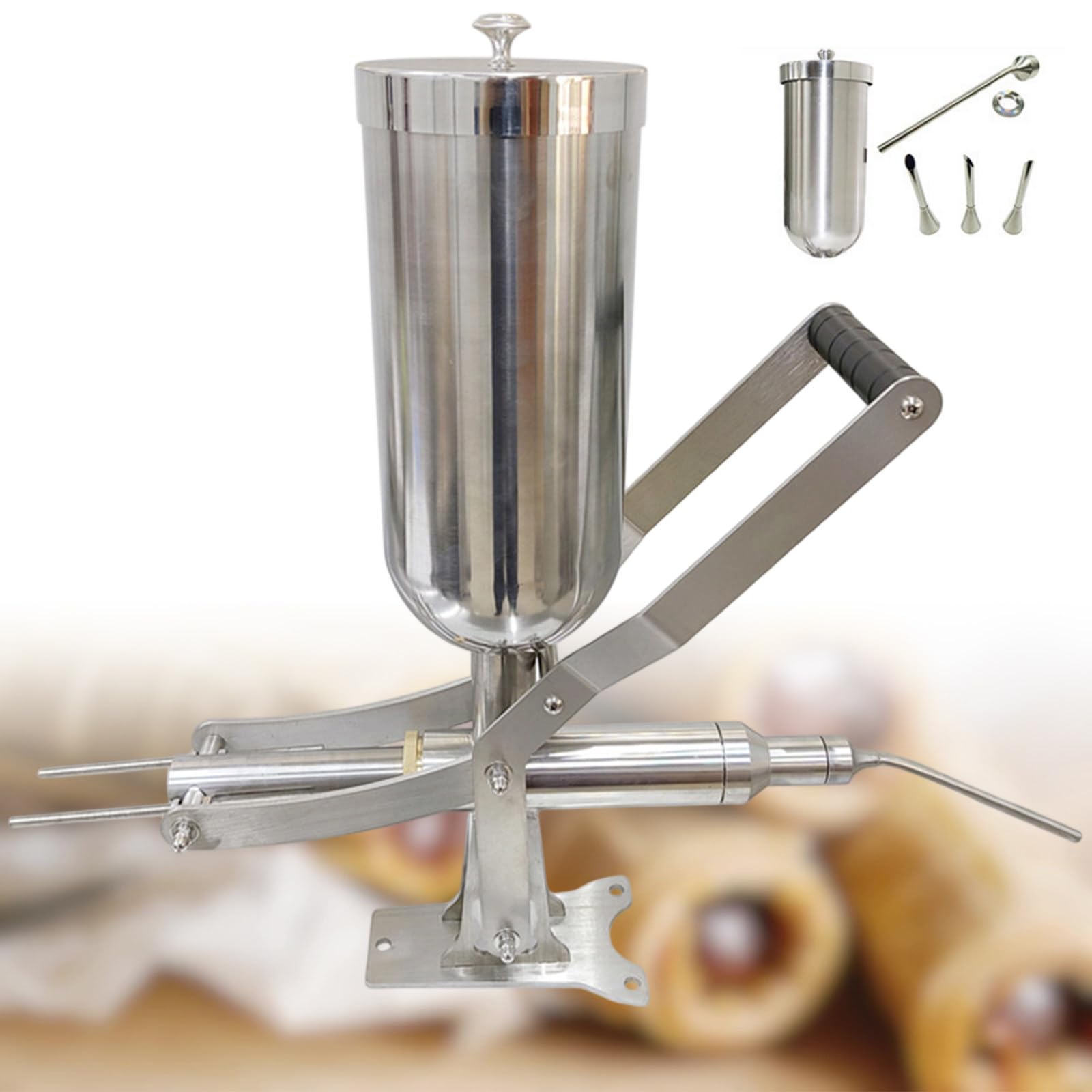 GwlThixion Commercial Donut Filler Machine, 5L Manual Donut Jelly Filler Injector with 1 Long Nozzle & 3 Short Nozzles, for Bakery Kitchen Cafe Dessert Shop CT-01