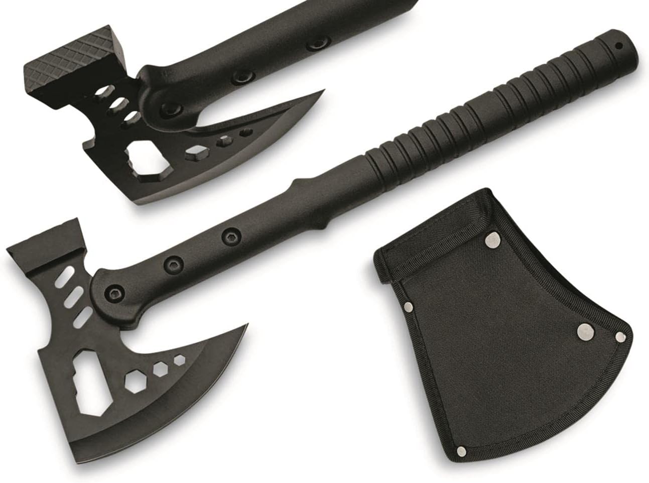 SZCO Supplies 16.25” Black Multipurpose Outdoor Camping Survival Hammer Hatchet Axe with Nylon Sheath 211557 Back