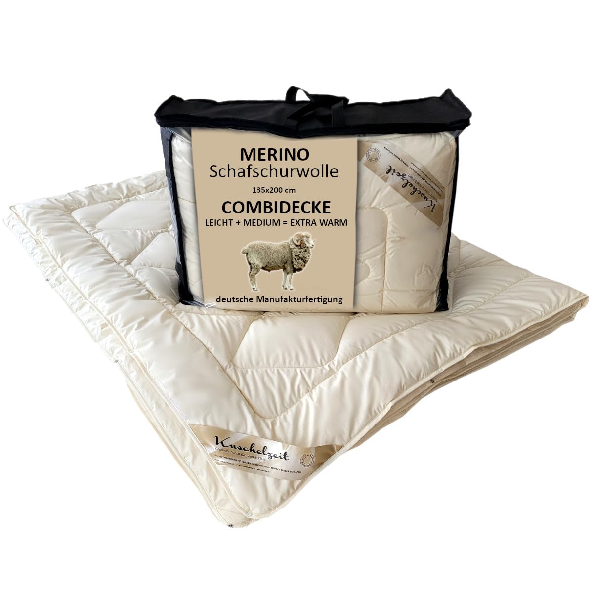 Merino Schafschurwolle Combi Bett - Vierjahreszeiten Decke in 135x200 cm