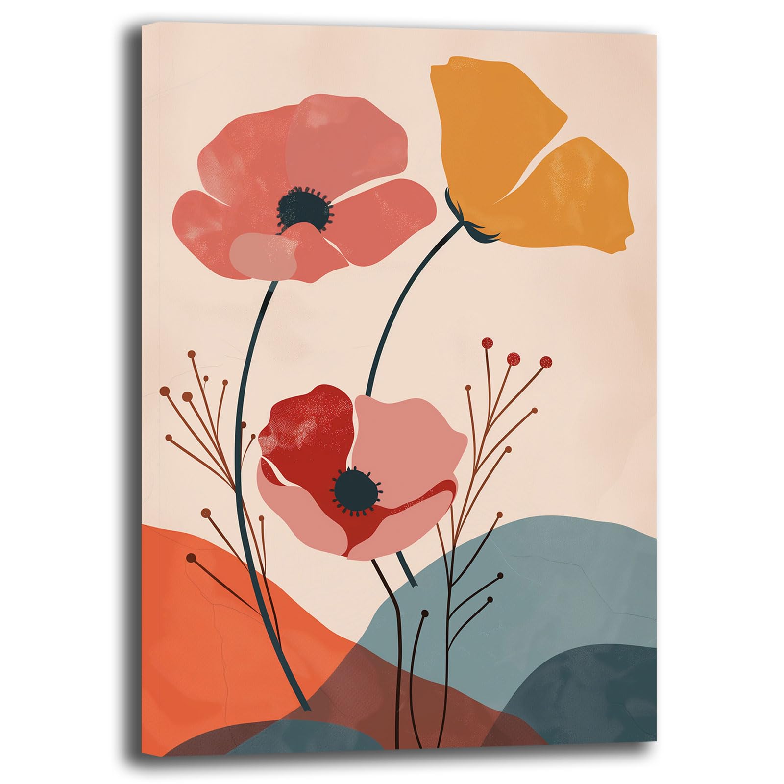 Quadro Moderno su Tela Stampa Artistica Floreale Astratta Fiori Decorazione da Parete per Soggiorno, Camera da Letto e Ufficio Design Fiore Minimal Contemporaneo (16, 50x70 cm, Canvas intelaiato)