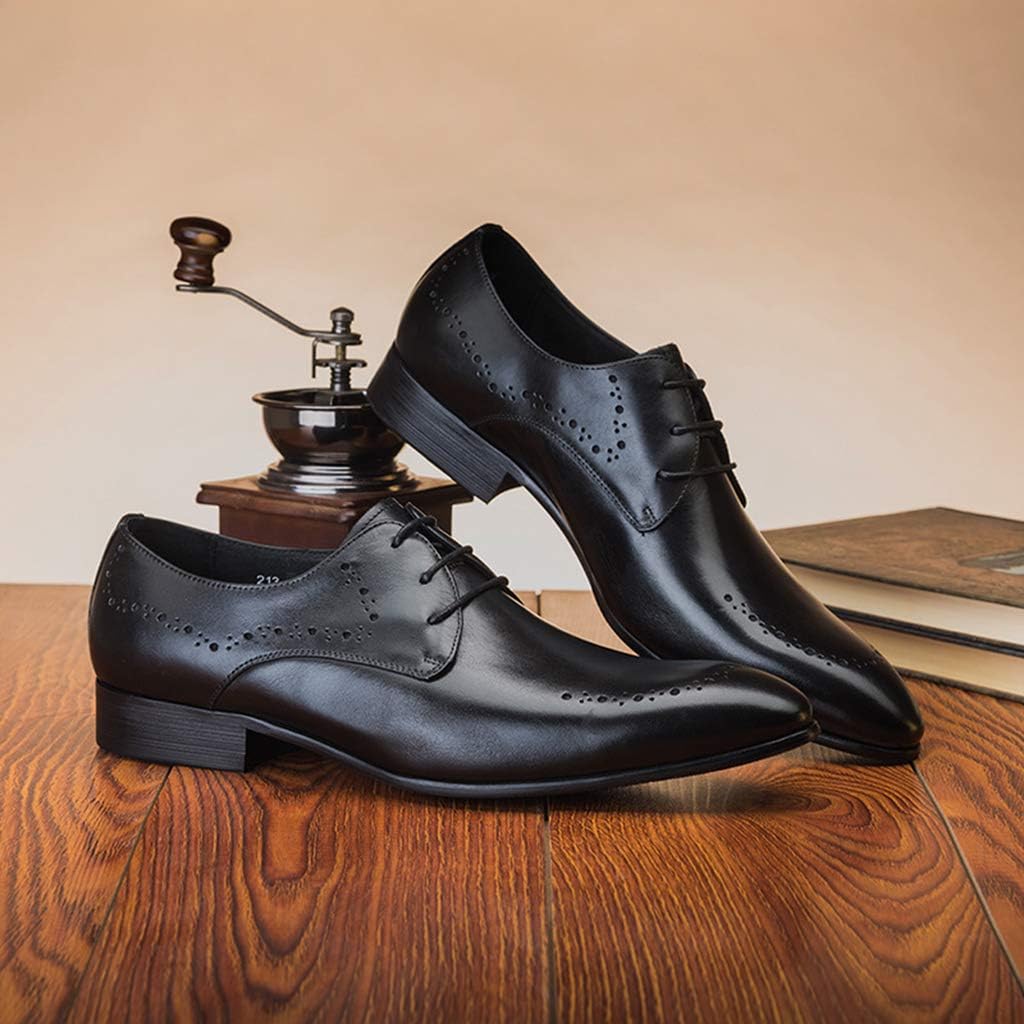 Men's Business Leather Shoes,Work Party Banquet Dress Shoes Casual Office British Style Carved Formal Shoes,Black- 45/UK 10.5