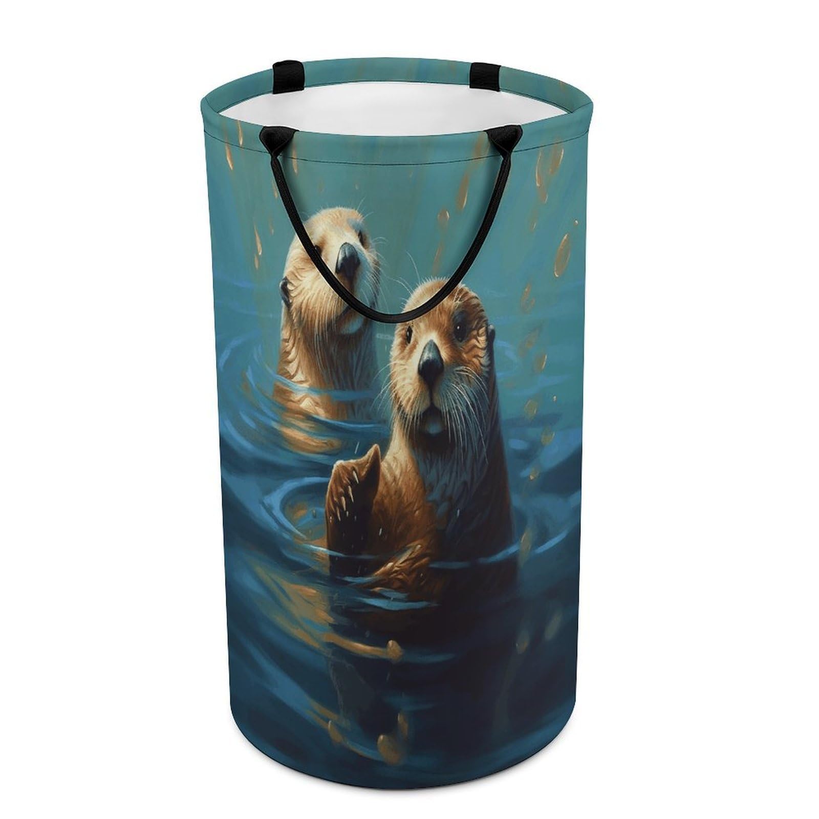 Sea Otters Painting Laundry Basket Large Foldable Laundry Hamper with Handles Freestanding Collapsible Clothes Basket Waterproof Portable Dirty Clothes Hamper for Bathroom 86L