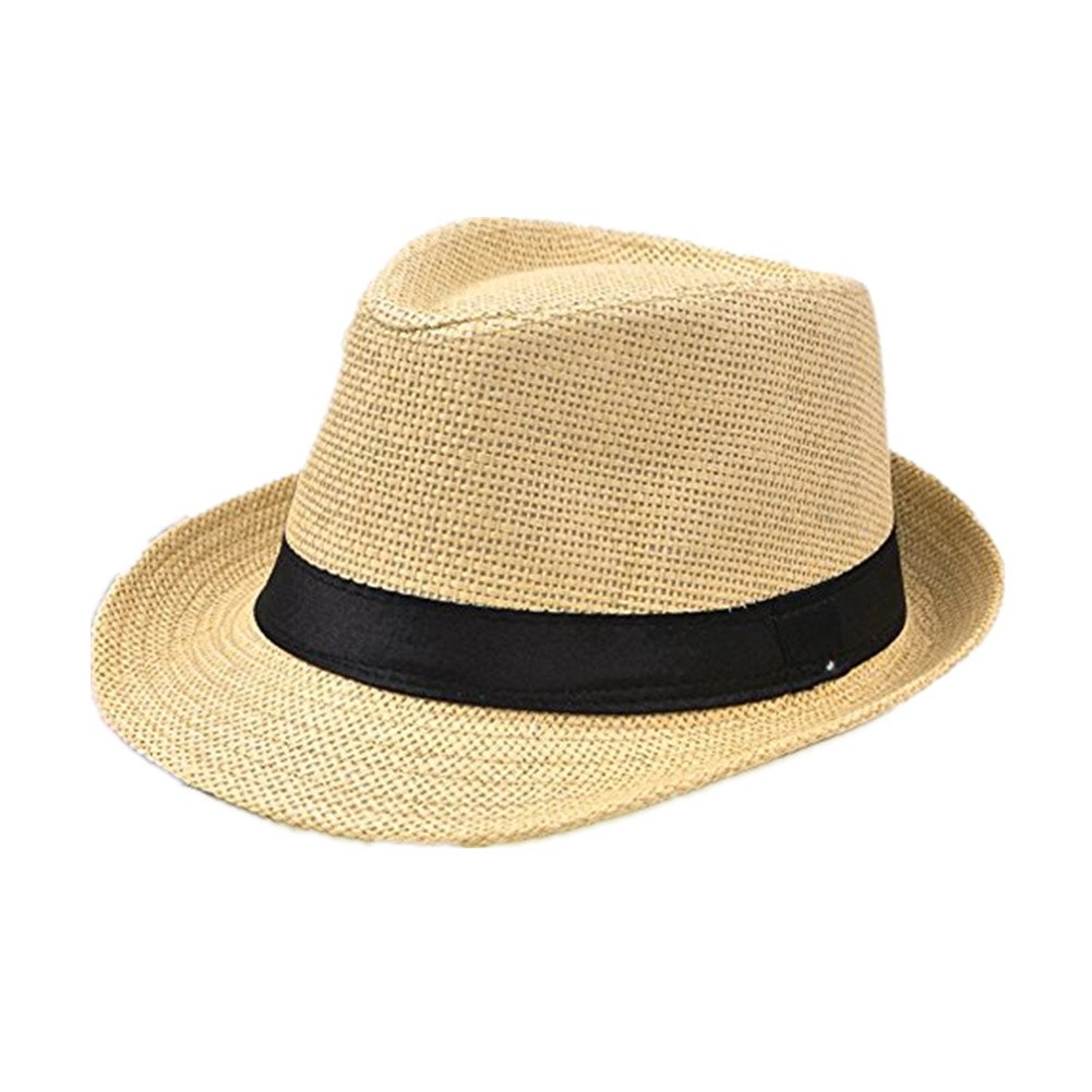 OXFUZZ Straw Beach Hat for Men - UV Protection Wide Brimmed Sun Hat - Panama Summer Outdoor Cap (Cream Color)