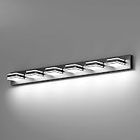 Vista 9 de Ralbay Lámpara de tocador LED moderna de 48 pulgadas para baño, 6 luces, moderna lámpara de pared de baño de acrílico LED en mate negro para tocador