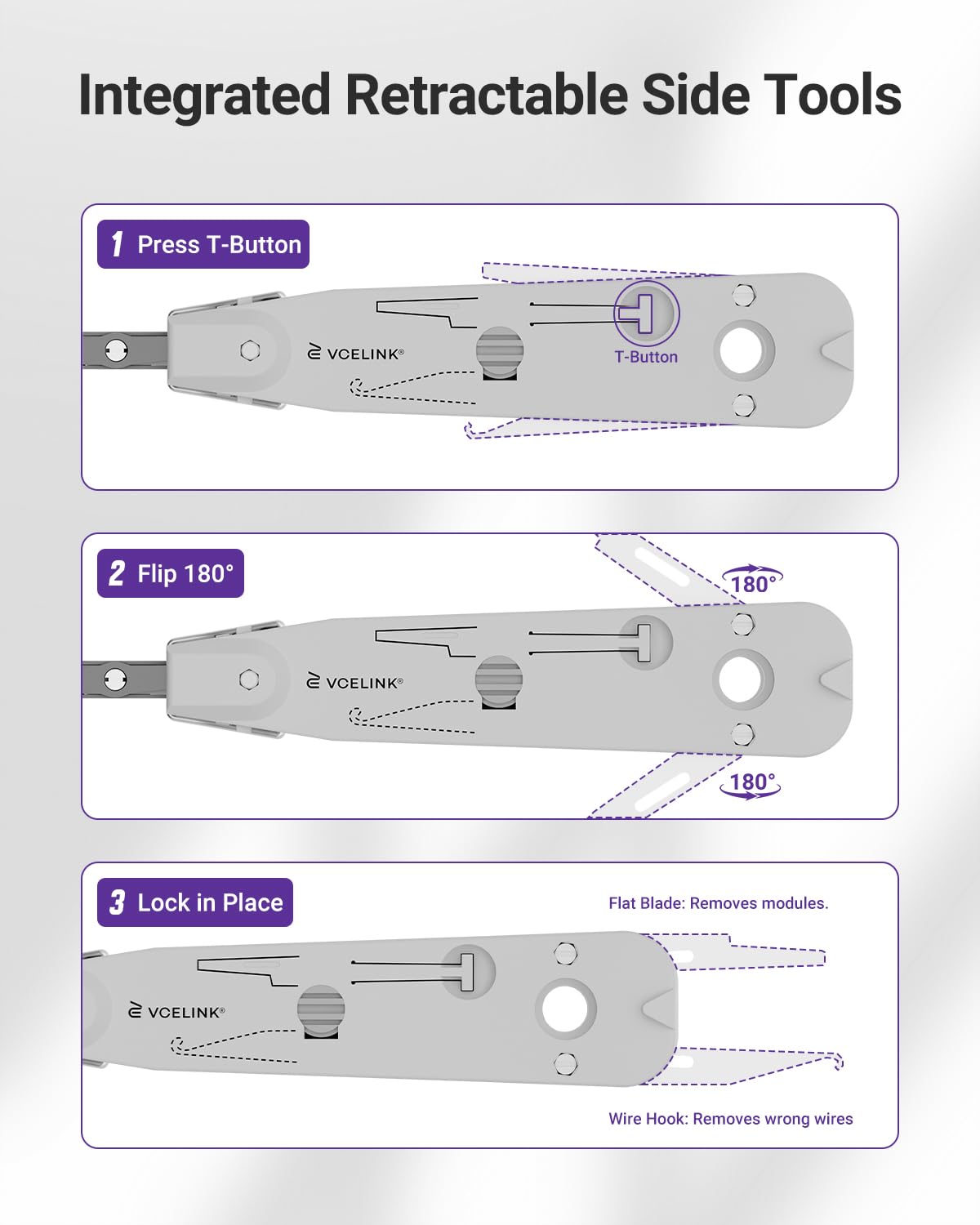 VCELINK Strumento di perforazione LSA 5 in 1 con sensore, strumento di inserimento di rete professionale per moduli Krone e LSA-Plus, gancio e spudger integrati con spellafili Combo