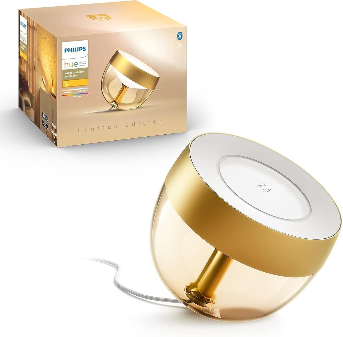 Iris Smart Table Lamp, Gold - White and Color Ambiance LED Color-Changing Light - 1 Pack - Control with Hue App - Compatible with Alexa, Google Assistant, and Apple Homekit