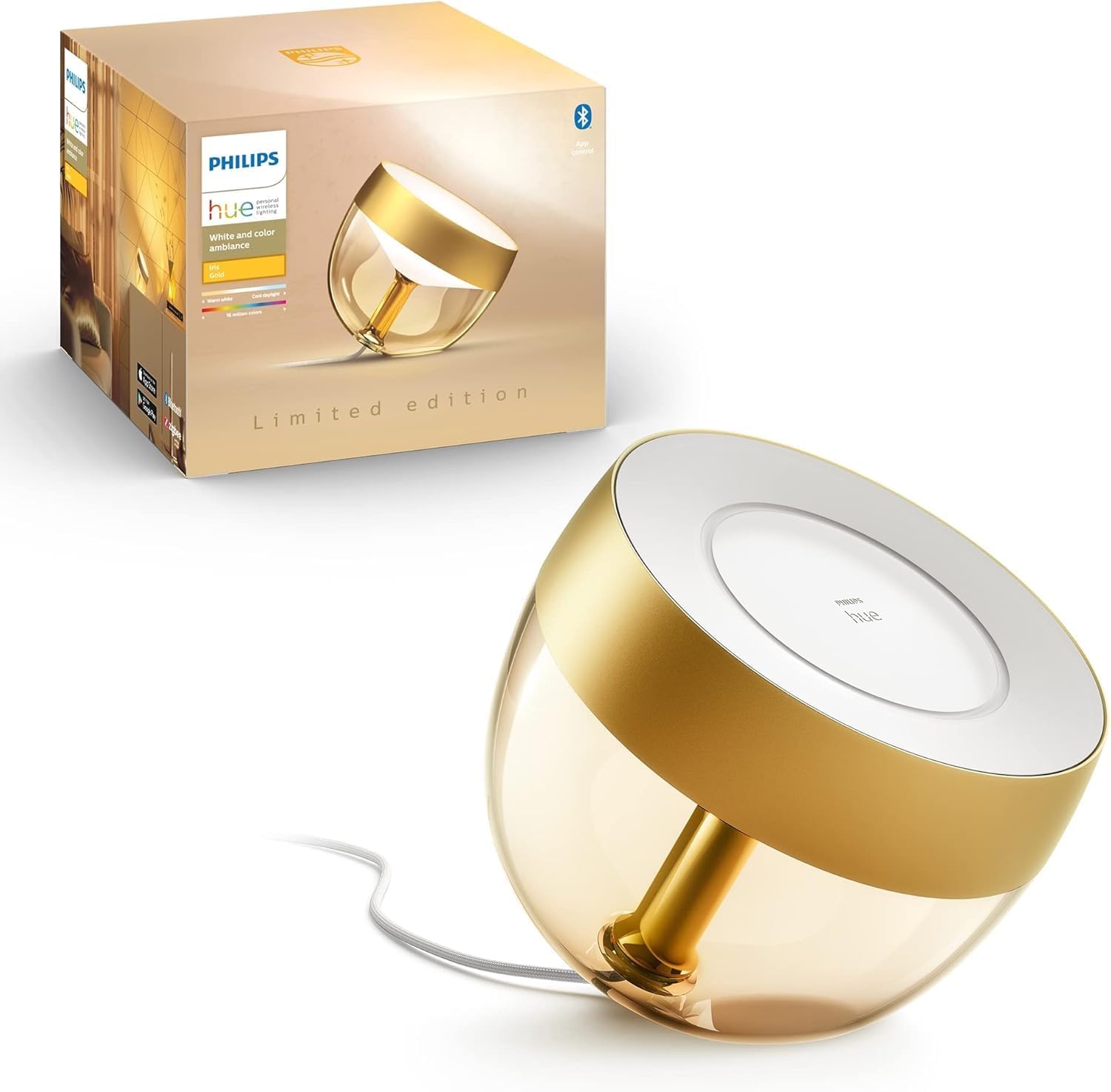 Philips Hue Iris Smart Table Lamp, Gold - White and Color Ambiance LED Color-Changing Light - 1 Pack - Control with Hue App - Compatible with Alexa, Google Assistant, and Apple Homekit