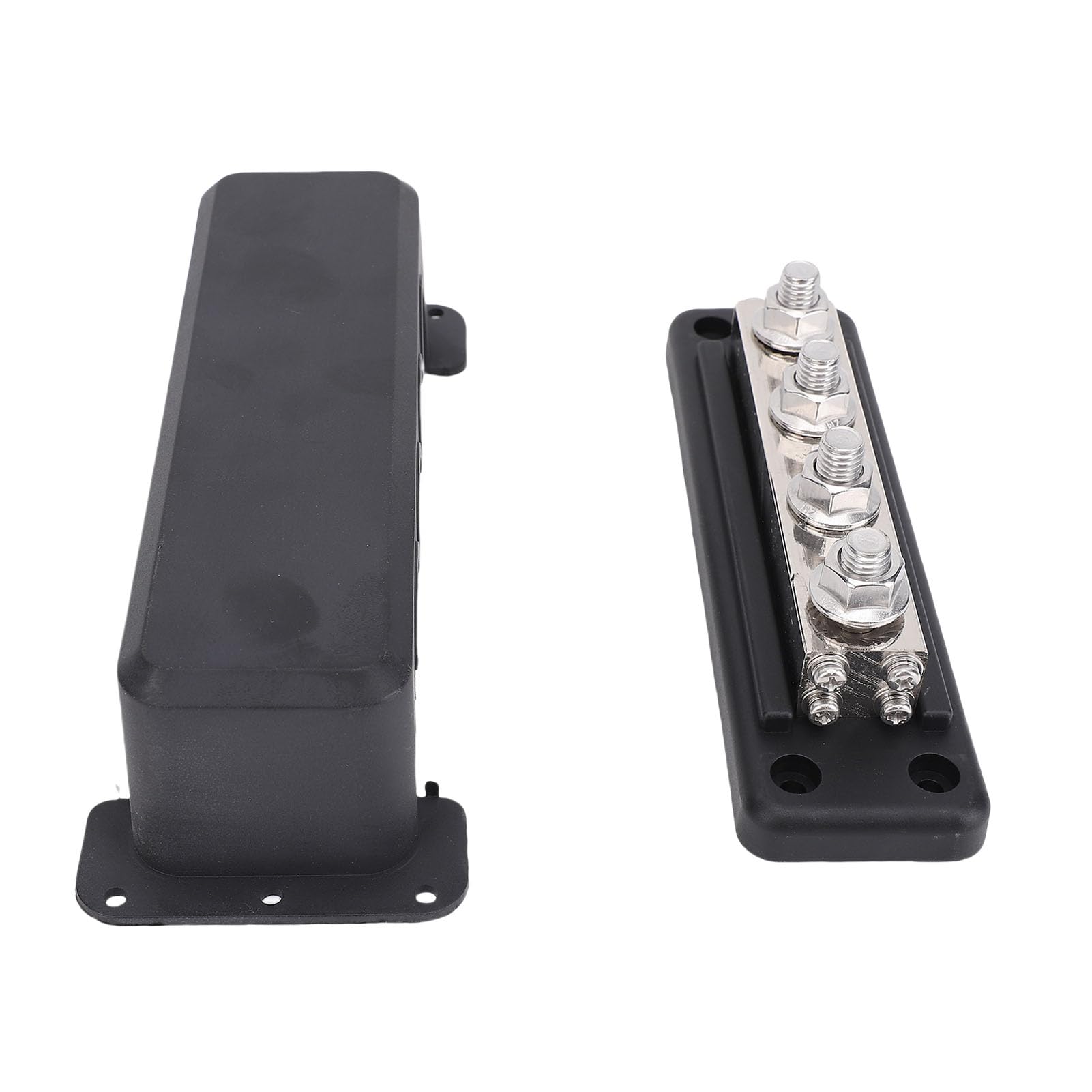 YWBL-WH Barra Collettrice 600A Blocco di Distribuzione Dell'alimentazione Terminale M10 a 4 Vie con Coperchio per Batteria per Barche Marine per (BLACK)