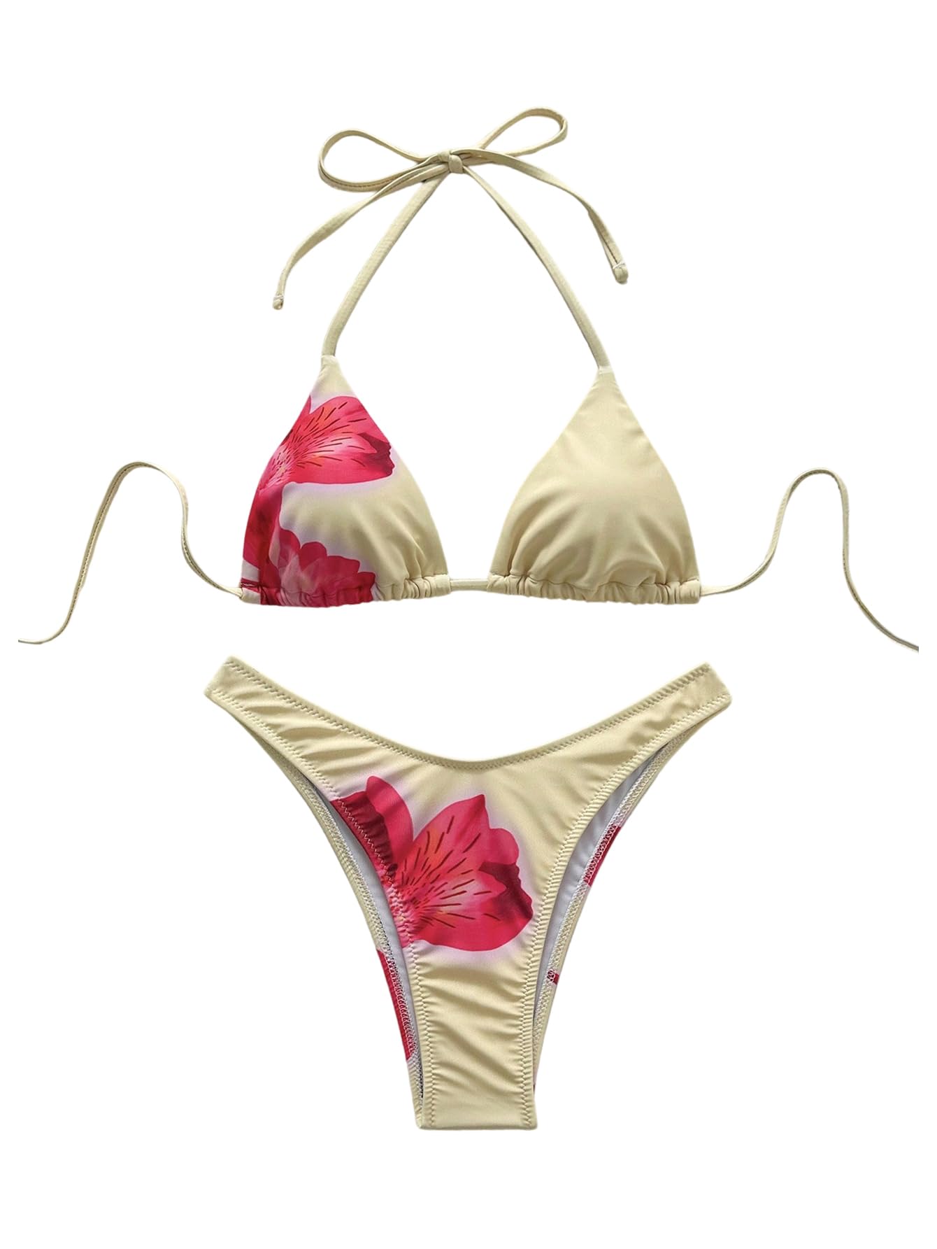 SOLY HUX Floral Print Bikini Sets for Women Halter Triangle High Cut Bathing Suit Two Piece Swimsuit