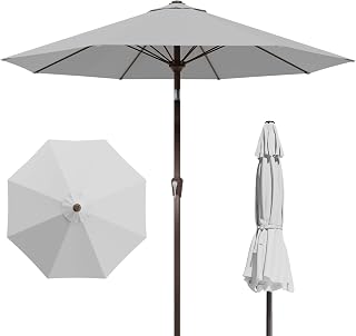 PatioKingdom Auto-Tilt 9FT Patio Umbrella Outdoor with 8 Sturdy Fiberglass Ribs,Market Table Umbrella for Pool,Backyard,Deck and Garden