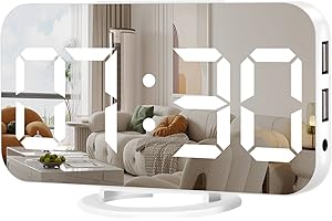 LED Digital Mirror Alarm Clock, White