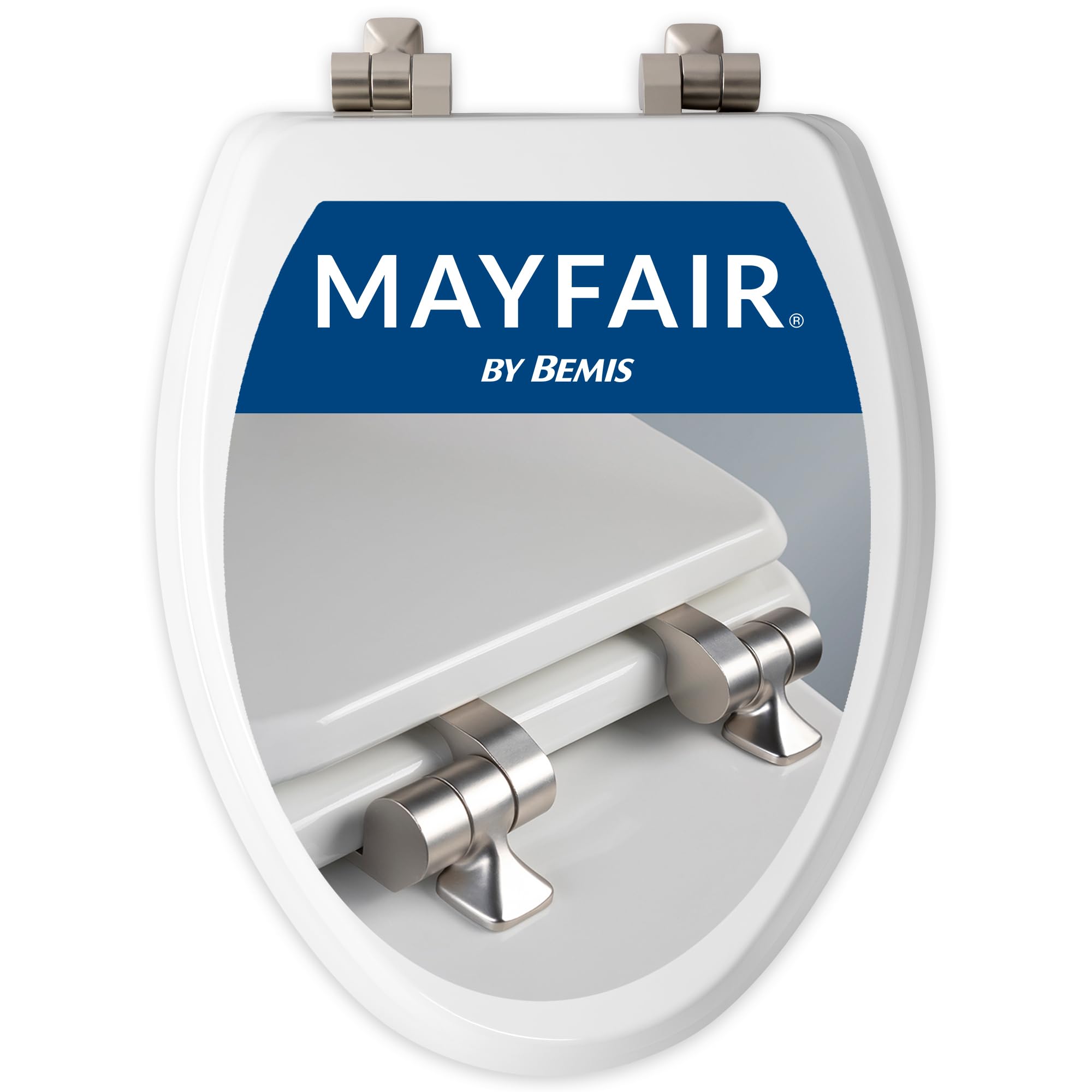 Mayfair Bennett Toilet Seat with Brushed Nickel Hinges, Slow Close