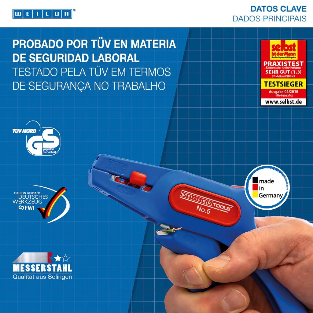 WEICON TOOLS Tenaza Pelacable No. 5 | Rango de trabajo 0,2 - 6 mm² | Automática