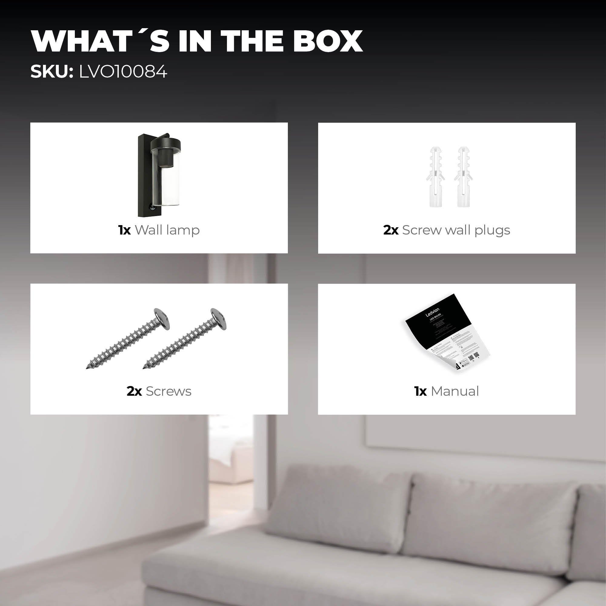 Ledvion - Lampada da Parete LED con Sensore, Attacco E27, IP44, Nero, Lampada da Esterno, Illuminazione Esterna | Maggiore comodità in tutta la casa: la lampada da parete si accende automaticamente non appena viene rilevato un movimento.