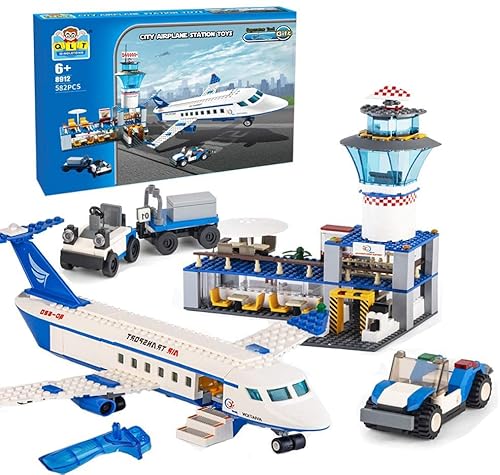 building an airplane - City Airplane Station Building Kits Toys,STEM Building Sets for Kids, with Helicopter / Airport / Passenger / Lorry Truck / Car, Best Gift for 6-12 Boys Girls (582 Pieces)