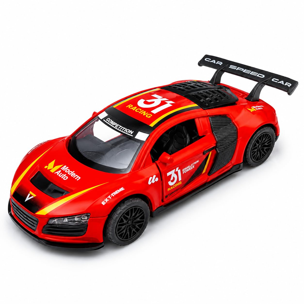 1:32 Die-Cast Metal Pull Back Racing Toy for Kids, Openable Doors, Realistic Sports Model, Friction Powered Toy Vehicle, Collectible, Gift for Boys & Girls (Red)-image-18