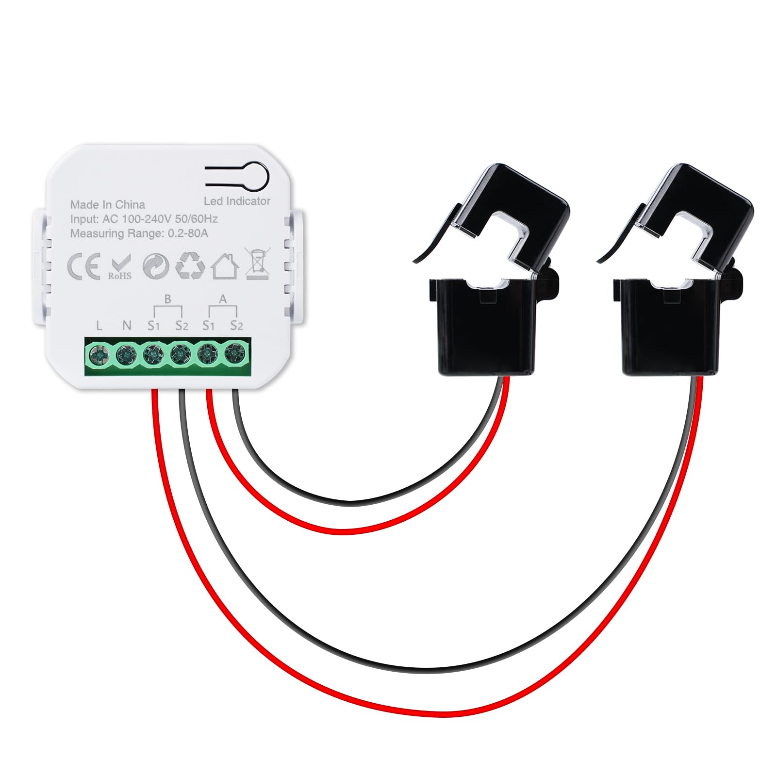 Jadeshay Compteur Electrique Connecté 80A Compteur Electrique Moniteur D'énergie Domestique Wi-FI Bidirectionnel avec 2 Pince Compatible avec Tuya Smart Life