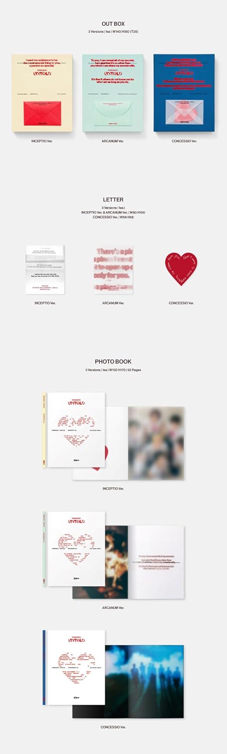 EN HYPEN : Romance Untold 2nd Full Album (Concessio Version) CD-R+Photobook+Photocard A+Photocard B+Poster+Sticker+Postcard+Letter+Paper Rings+Album Logo Sticker