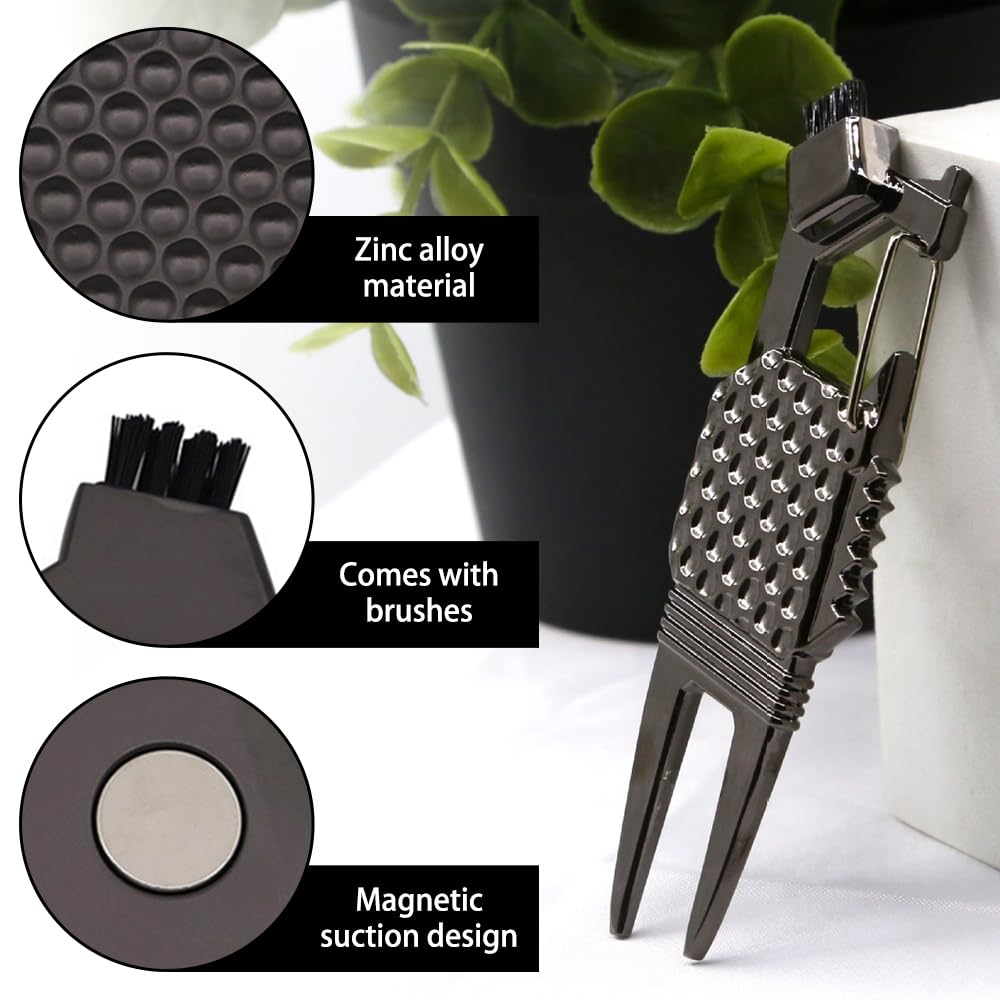 MiOYOOW 2PCS Golf Divot Repair Tool, Golf Divot Tool with Magnetic Golf Ball Marker/Bottle Opener/Club Brush Function Golf Accessories for Golfer