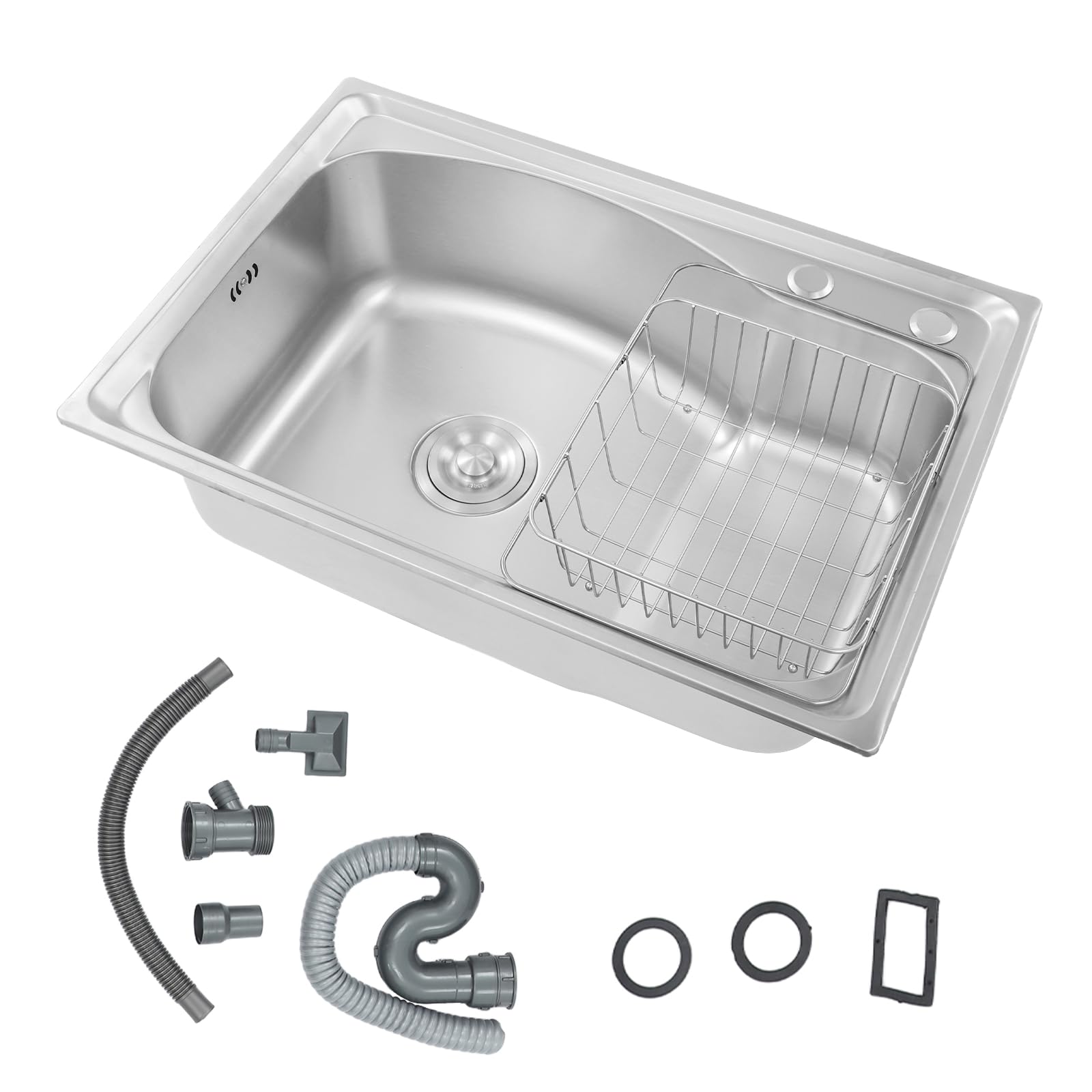 65 * 44 * 20cm Spüle Küchenspüle Edelstahlspüle Mit Auffangkorb, Abwasser‑ Und Ablaufzubehör Silber Multifunktionales Edelstahlspülen Set Für Gewerblichen Restaurants, Dessertläden, Reinräumen