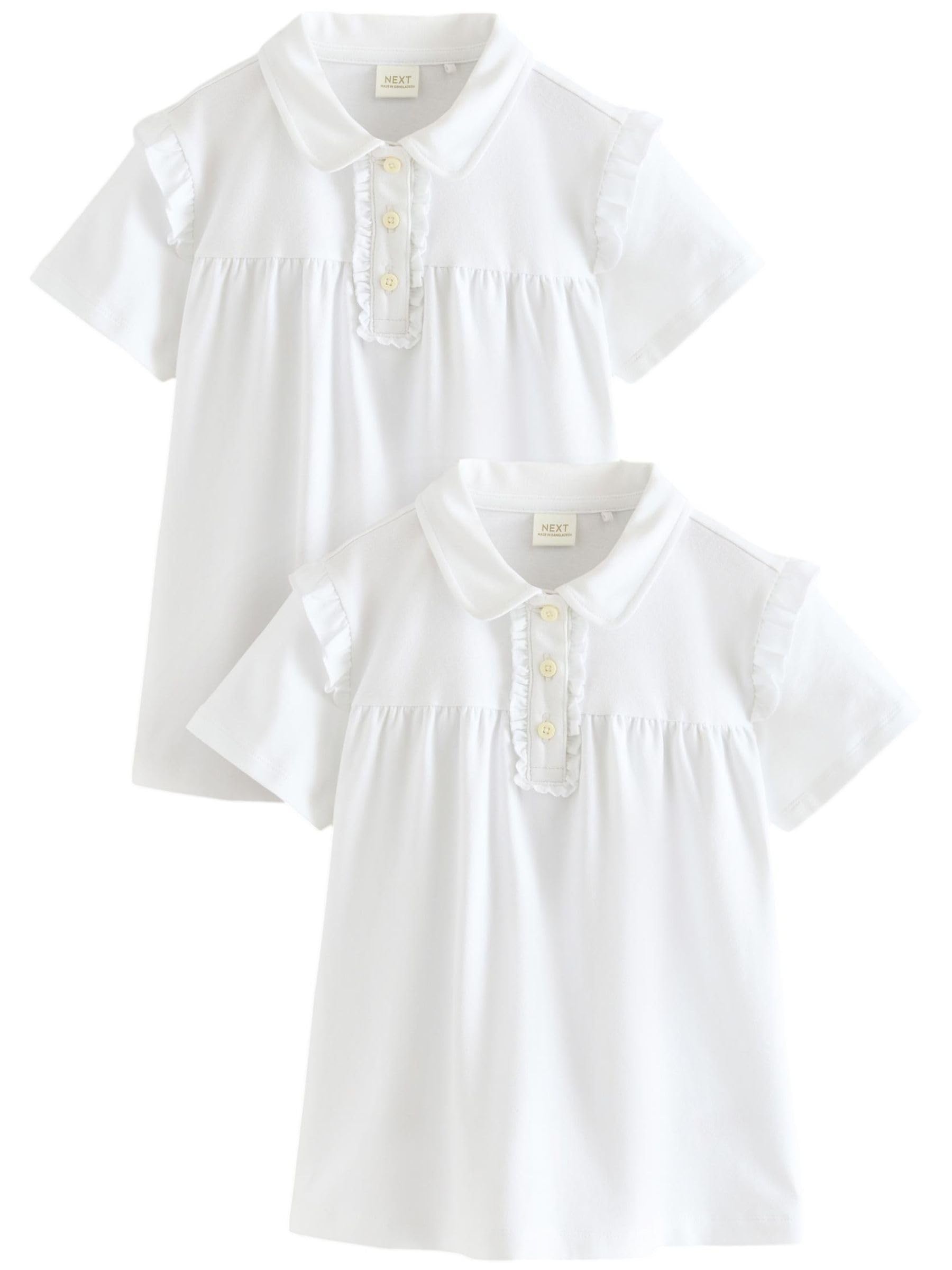 NEXT Fille Polo d’école en Coton Stretch avec Volants aux épaules, Lot de 2