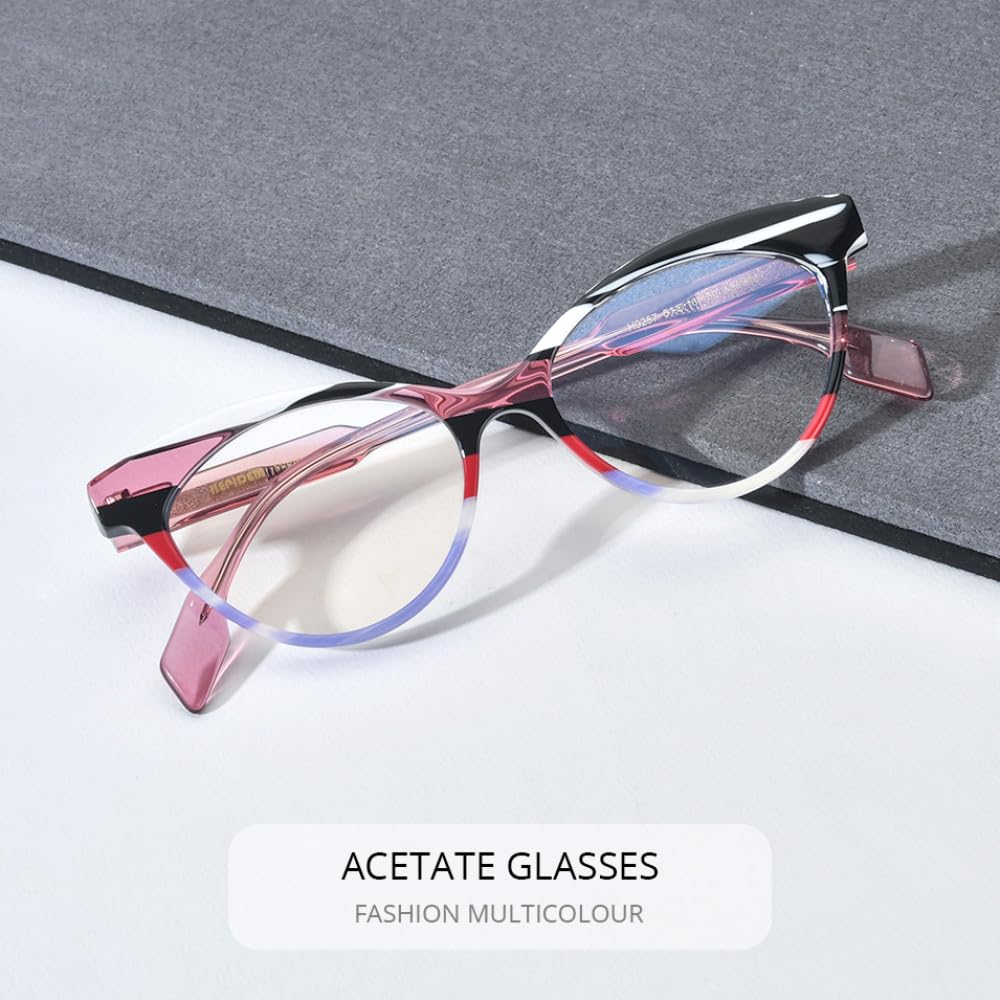 MUTYNE Mehrfarbige Acetat-Brillengestelle für Damen, große Übergröße, Cat-Eye-Brillen, Damenbrillen
