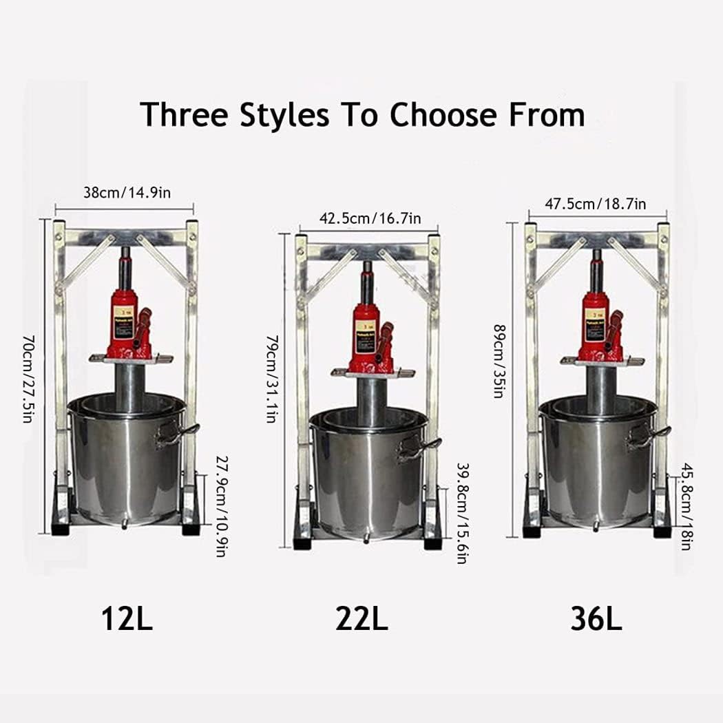Grape Press, Fruit Grinder Crusher Stainless Steel Winemaking Tools Pressing Apple Wine Press Wine Press Jack with Stand and Barrel,36L (22L