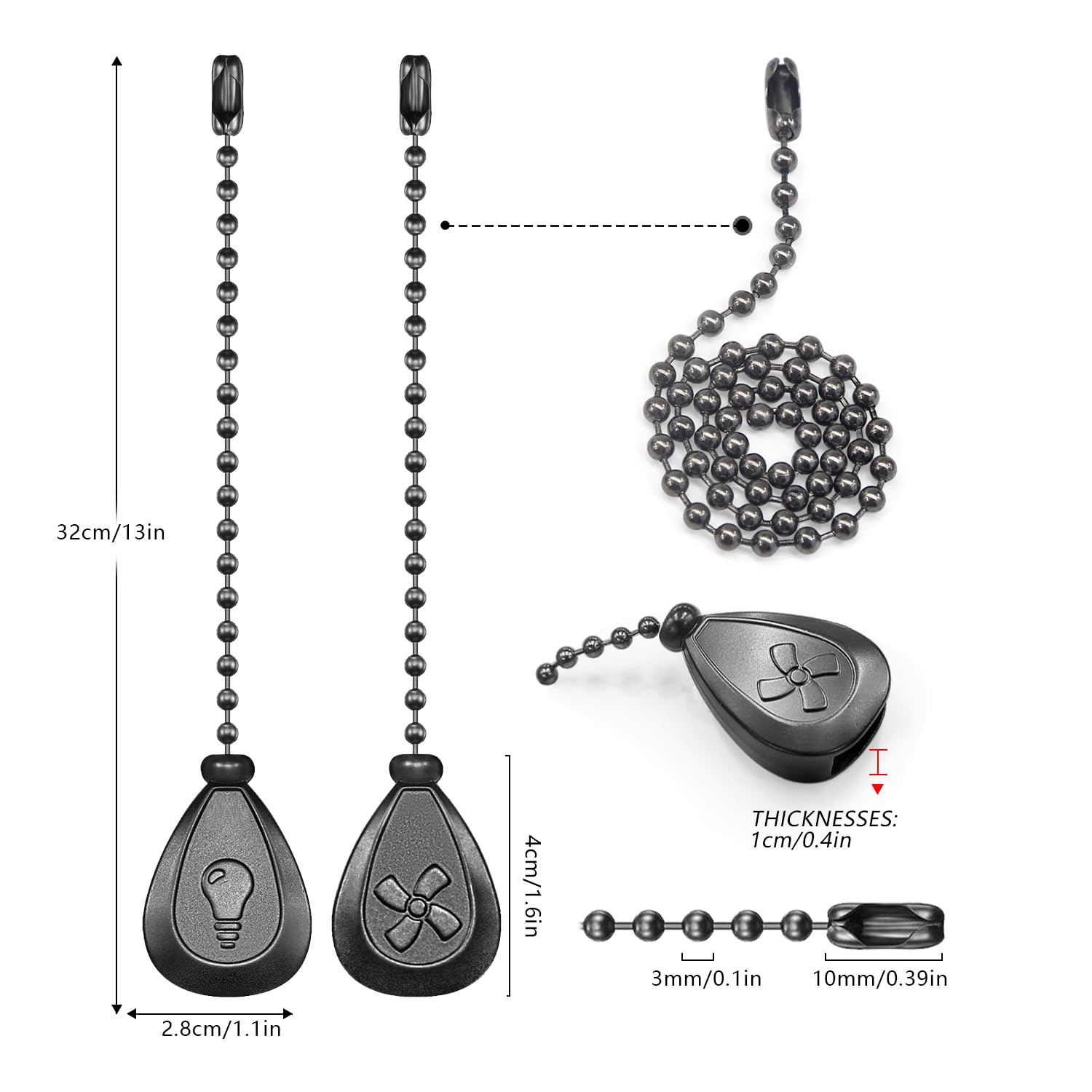 Ceiling Fan Pull Chain Extenders - 2 Pack -2
