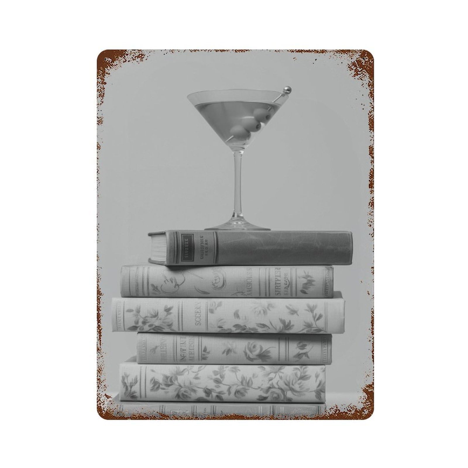 xiaoxiaoshen Martini Glass & Books Wall Art Wall Decor Art Metal Tin Poster Modern Home Decor Art Home Bar Shop Decorations Vintage Sign 40x30cm