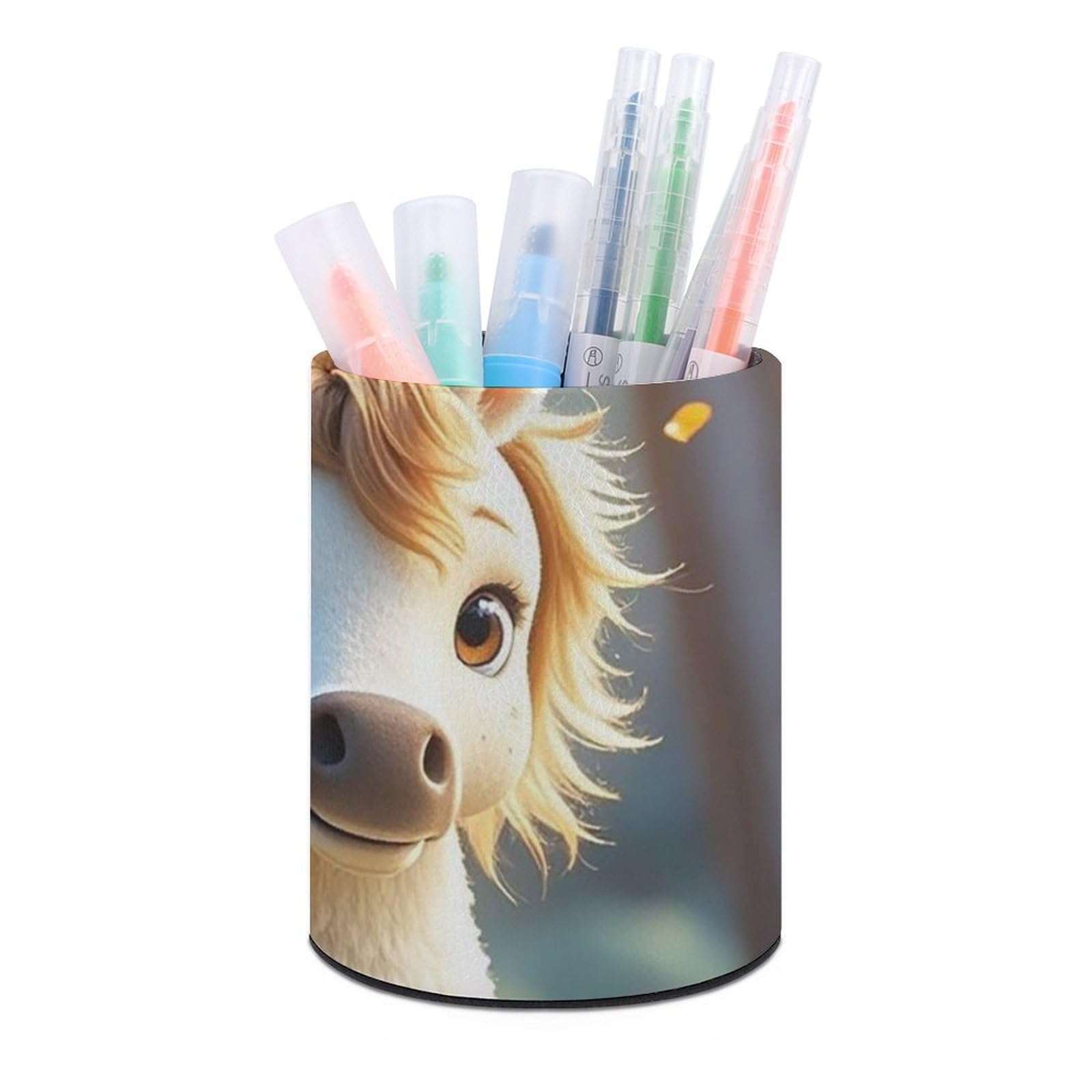 FekiLoot PU Leather Round Pen Holder Cupid Arrow Love Horse Pencil Holder Desk Organizer Pen Organizer Pen Cup Pencil Cup Caddy Desktop Stationery Organizers for Office Home Supplies