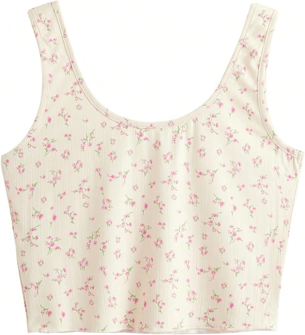 SweatyRocks Women's Casual Summer Floral Print Sleeveless Stretch Crop Tank Top - Image 2