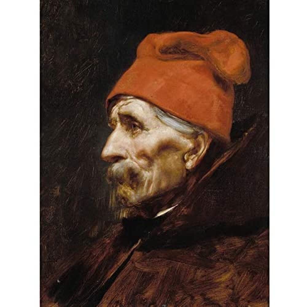 Artery8 Gyzis Nikolaos Old Man Red Fez Portrait Painting Art Print Canvas Premium Wall Decor Poster Mural
