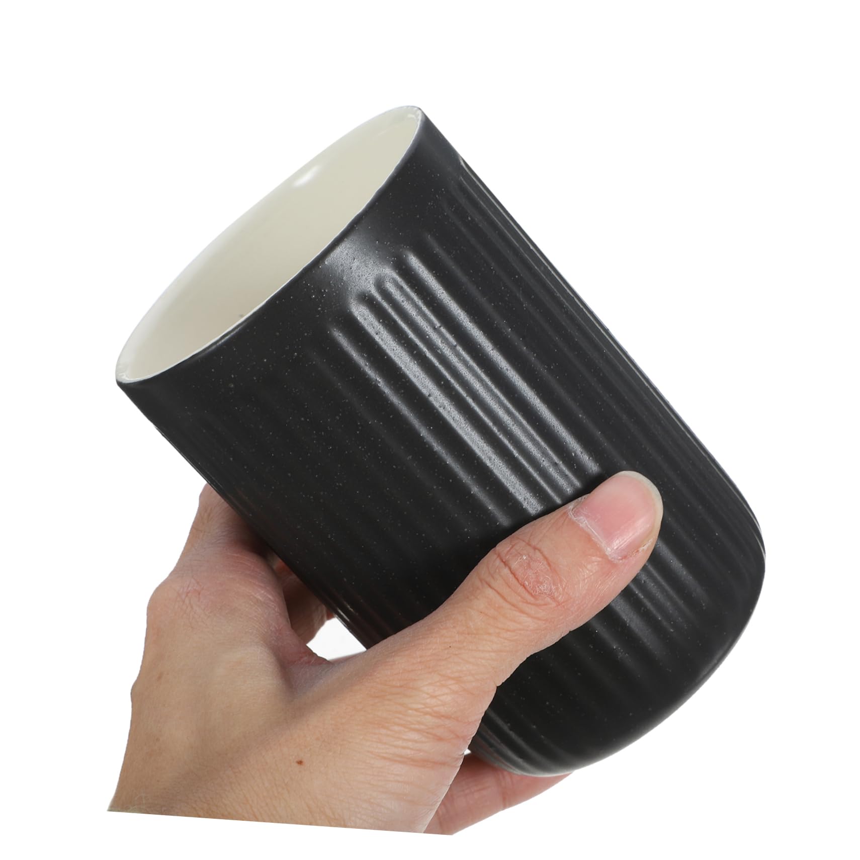 Happyyami 2 Vasos de Cerámica Negra de 300ml para Cepillos de Dientes y Enjuague Bucal, Reutilizables y Cómodos para Camping y Viaje