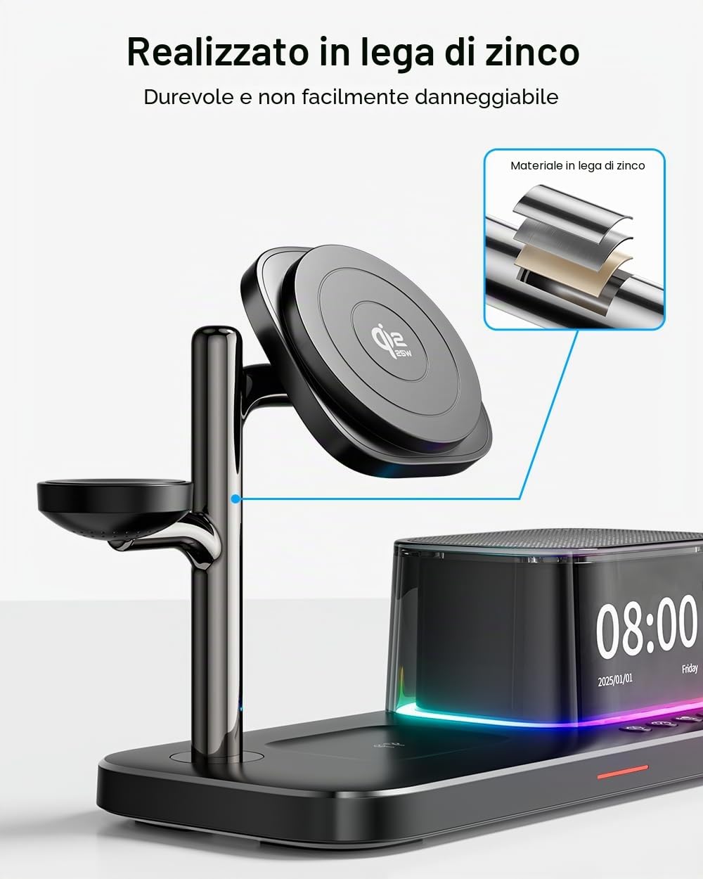45W for Apple MagSafe Charger Stand 5 in 1, Qi2.2 25W Magnetic Wireless Charger Fast Charging Station, Alarm Clock Speaker Night Light, Charging Dock for iPhone 17 16, 5W Apple Watch 11 Ultra