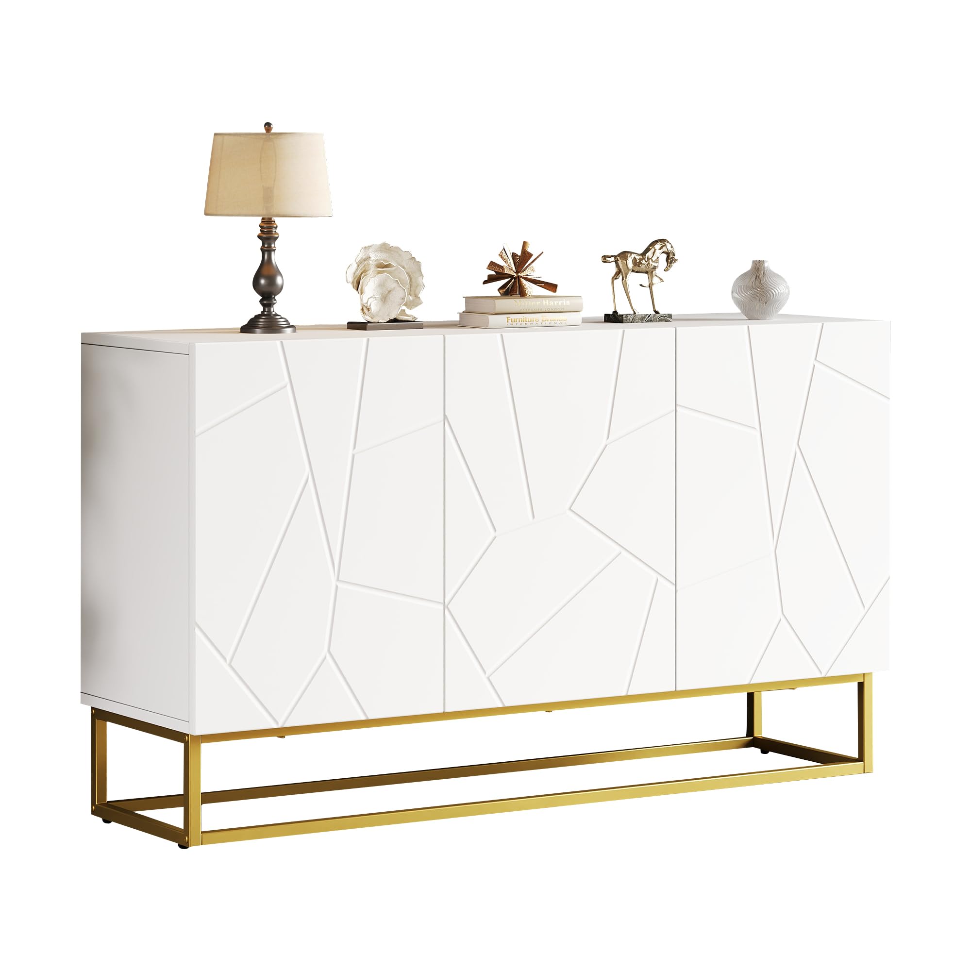 Credenza lucida, moderna credenza con 4 scomparti, larghezza 130 cm