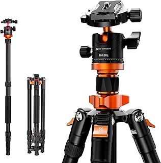 K&F Concept 68 inch /175cm Camera Tripods,Compact Travel Tripod with Monopod,10kg/22lbs Load Capacity 360° Panorama Ball Head Compatible with DSLR Cameras K255A4+BH-28L (TM2515M1)