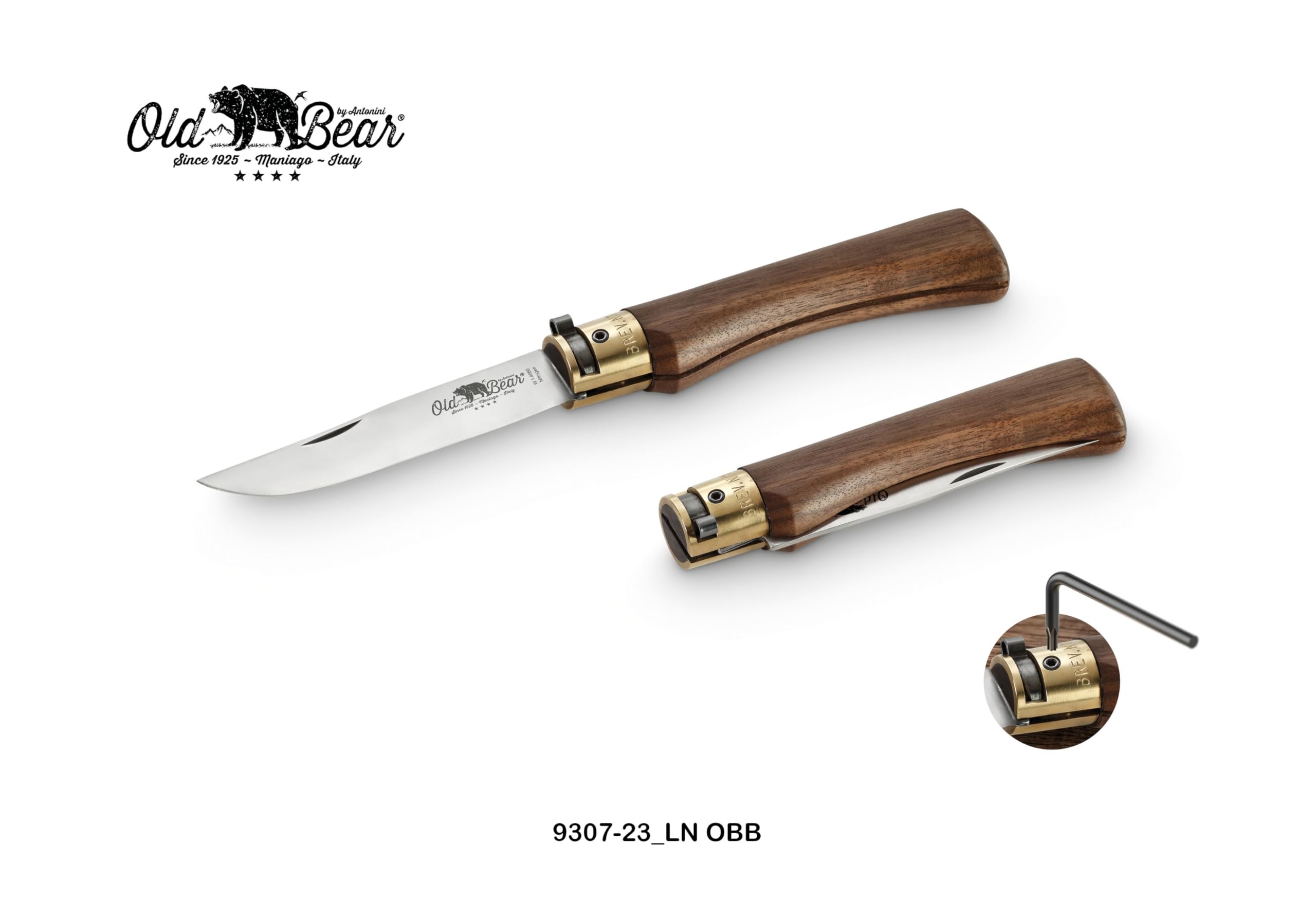 Old Bear Coltello linea classica manico in legno noce americano, lama in acciaio inox (misura XL - art. 9307/23_LN OBB)