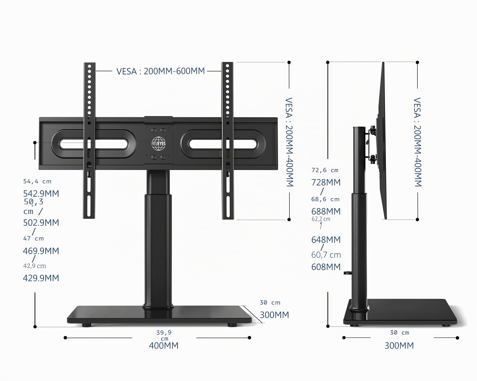 FITUEYES Support TV sur Pied, avec Base en Verre Trempé, 32-65 Pouces