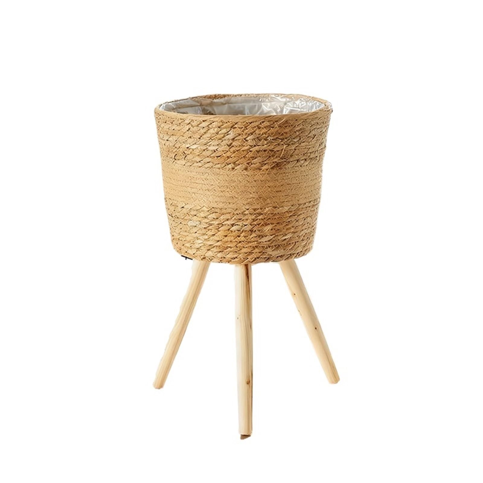 GHHZML Plant Stand Living Room Floor-Standing Tall Plant Stand, Rattan-Woven Wooden Basket, Indoor Holder, Decorative For Pothos Planters(Set5 Medium)