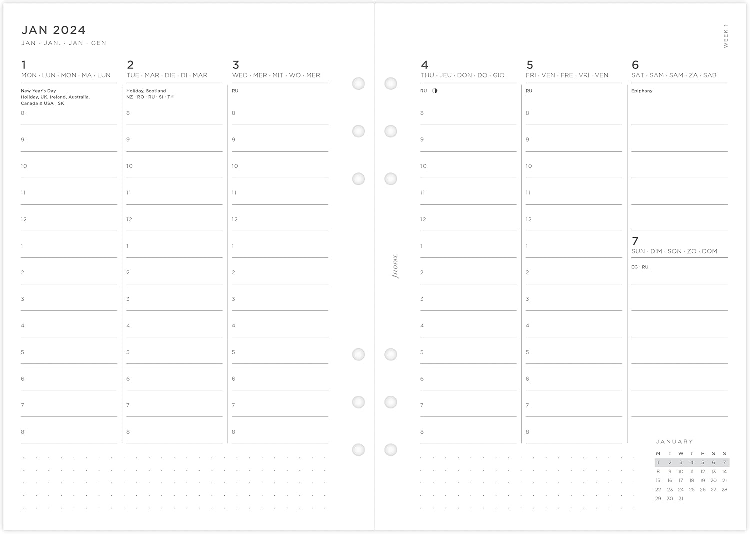 Filofax A5 Minimal week to view vertical 2024 diary with appointments, White