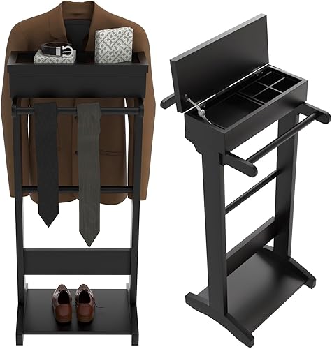 Miniatura 4 de Veemuaro Perchero portátil para ropa soporte para valet de madera soporte para armario de traje con colgador de ropa y pantalones para riel y gancho