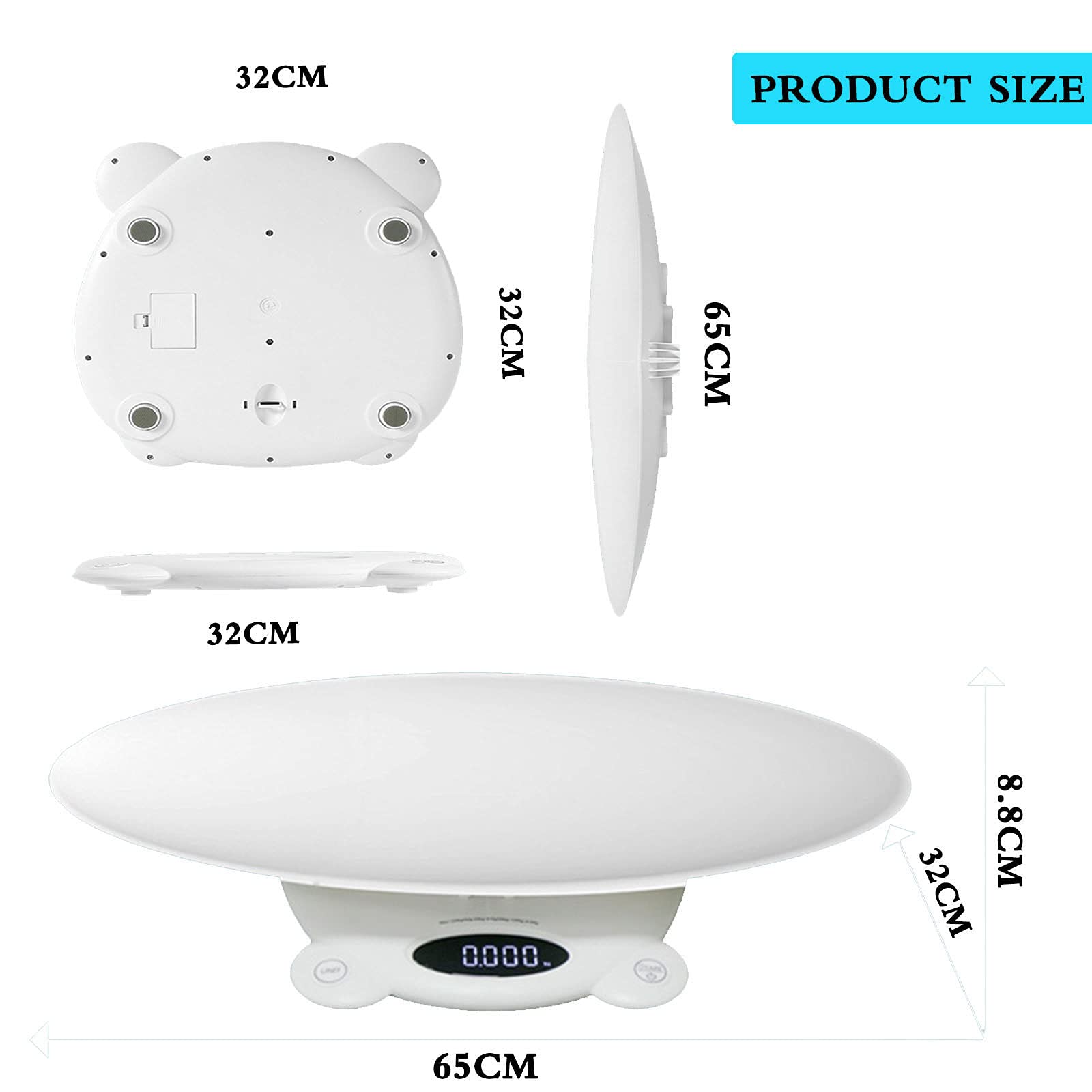 BáScula para Mascotas,BáScula Bebe,BáScula para BebéS con FuncióN De RetencióN Pantalla LCD con Pilas(MáX:120Kg) Blanco.