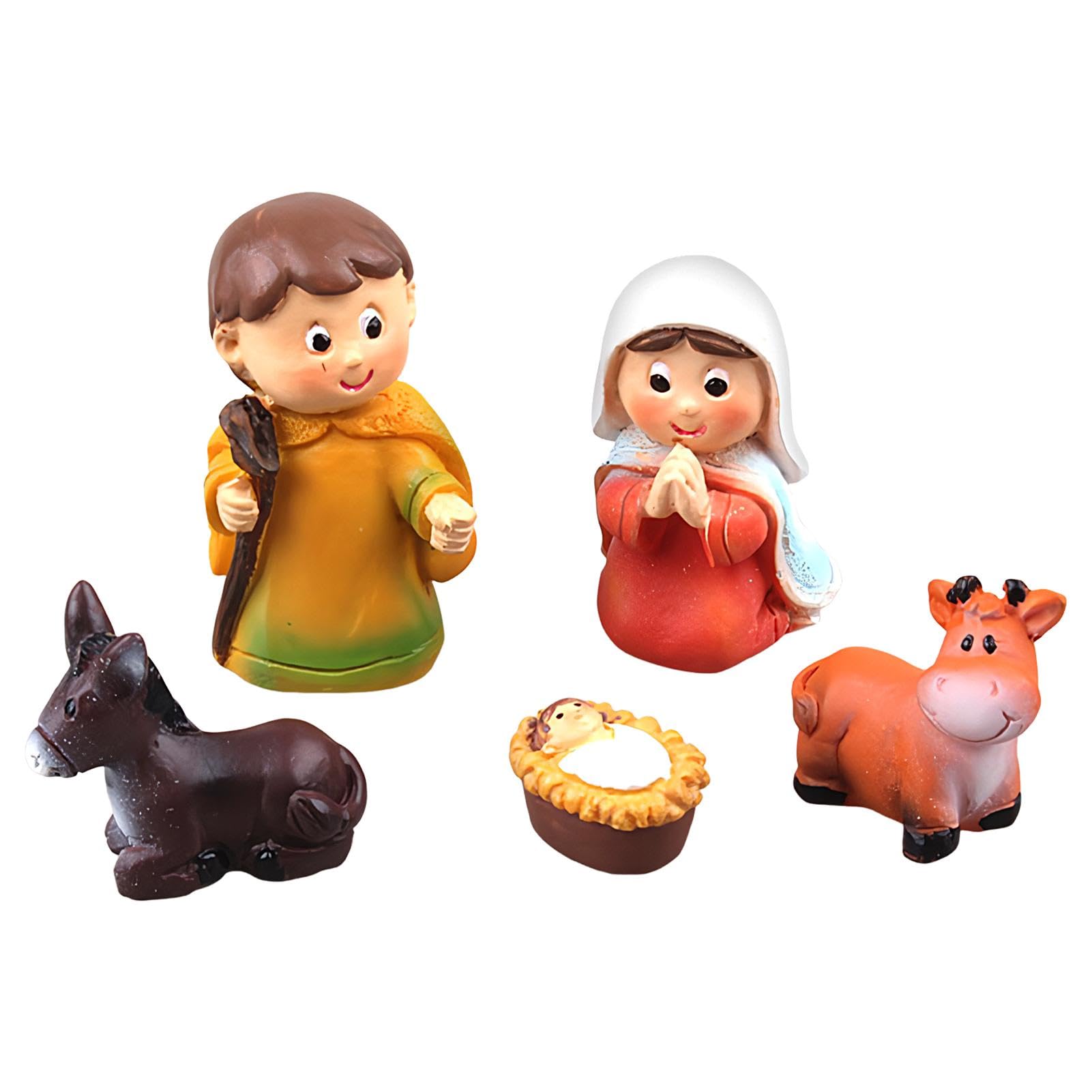 Figuras De Belén Navideño, Juego De 5 Pequeños Adornos De Mesa De La Sagrada Familia, Estatua De Miniaturas Clásicas De La Sagrada Familia De Navidad, Pequeñas Decoraciones Navideñas Religiosas