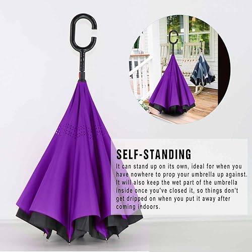 Vista 73 de SIEPASA Paraguas invertido invertido de 49/56 pulgadas, doble toldo extra grande, ventilado, resistente al viento, impermeable, paraguas de golf